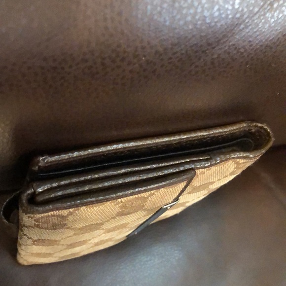 W GUCCI GG Trifold Canvas Jacquard Wallet Brown Leather Coin Purse Credit Cards - Picture 5 of 17